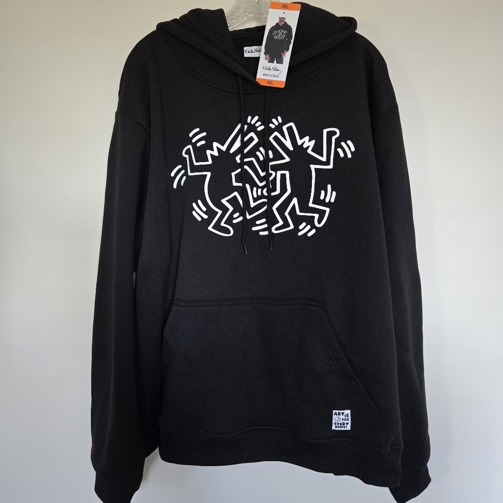 Keith Haring NWT Graphic Art Hoodie Size XXL Black Fleece Pullover Sweatshirt